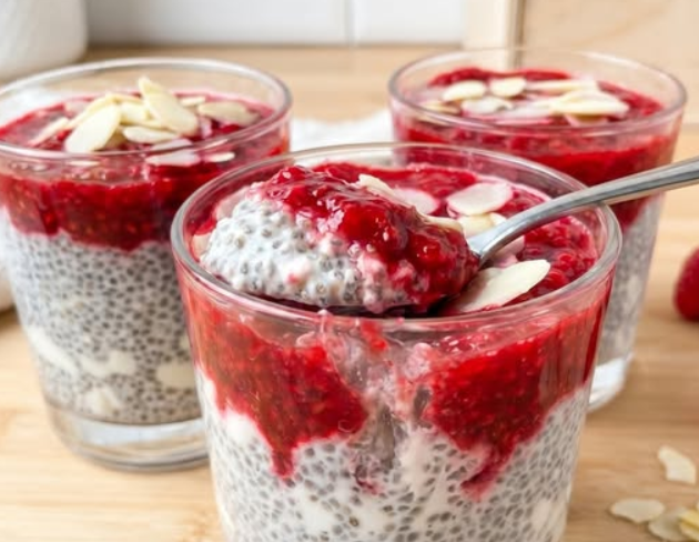 Raspberry Chia Pudding with Cottage Cheese