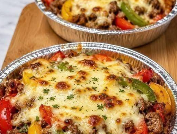Cheesy Ground Beef & Bell Pepper Bake