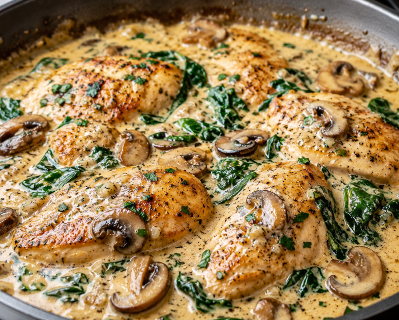 Creamy Garlic Mushroom & Spinach Chicken