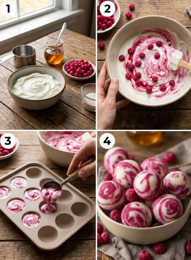 Frozen Yogurt Cranberry Swirl Bites